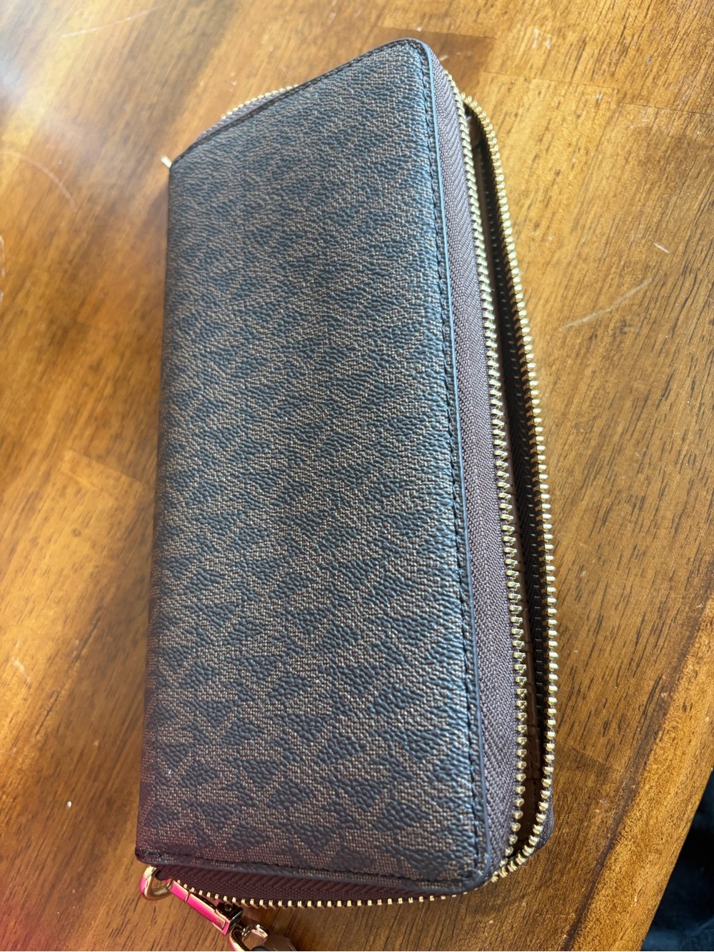 MICHAEL Michael Kors Brown Zip-Around Continental Wallet with Gold Hardware